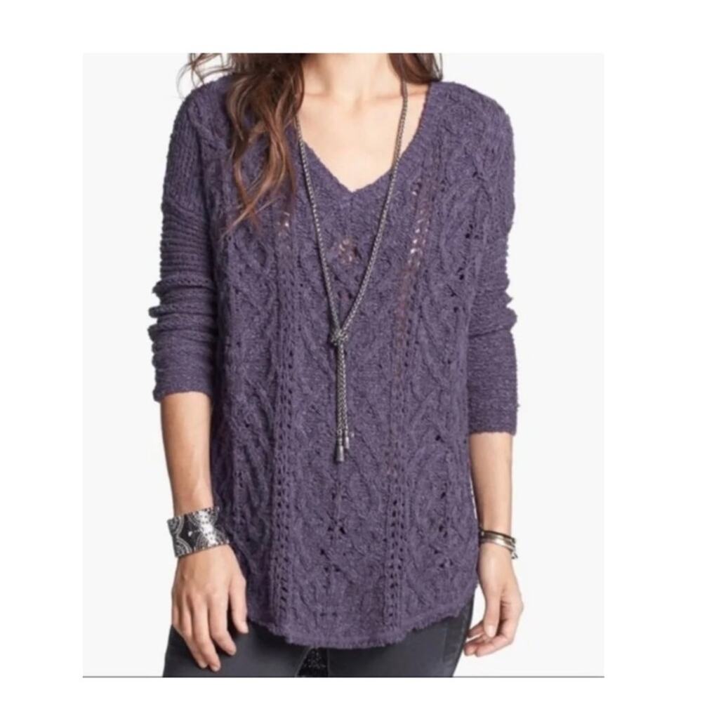 Free People Cross My Heart Cable Knit Sweater Small Purple Boho Cottage